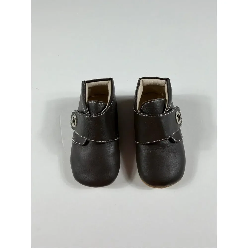 Livie & Luca Benny Brown Leather Soft Sole Baby Booties Size 6-12 Months